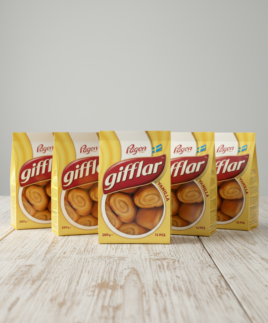 Pågen Gifflar Vanilla - 5 Packungen auf Tisch